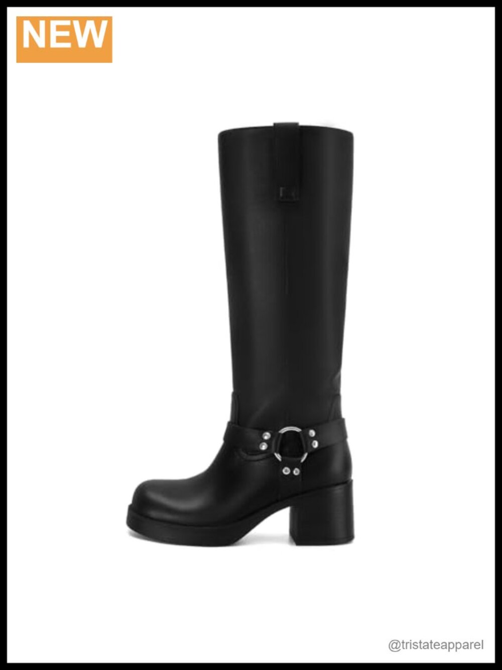 Faux Leather Knee High Chunky Platform Heeled Boots Women Round Toe Motorcycle
